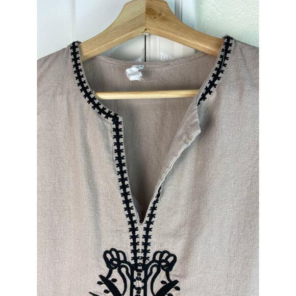 Sigrid Olsen Women's Size S Sand Gray Black Embroidered Boho Maxi Shift Dress - Picture 4 of 7